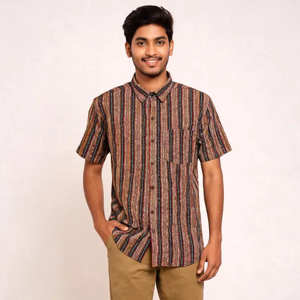 Brown_Pure_Cotton_Relaxed_Fit_Stripe_Zigzag_Shirt_For_Men