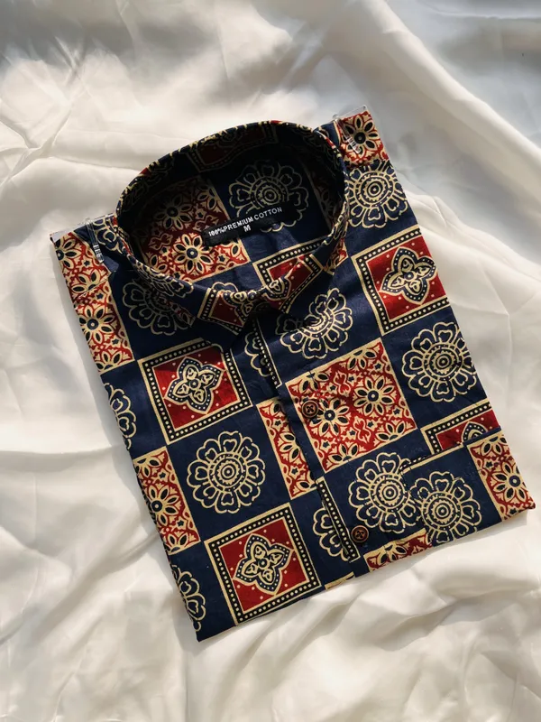 Multicolor_Pure_Cotton_Relaxed_Fit_Geometric_Print_Shirt_For_Men