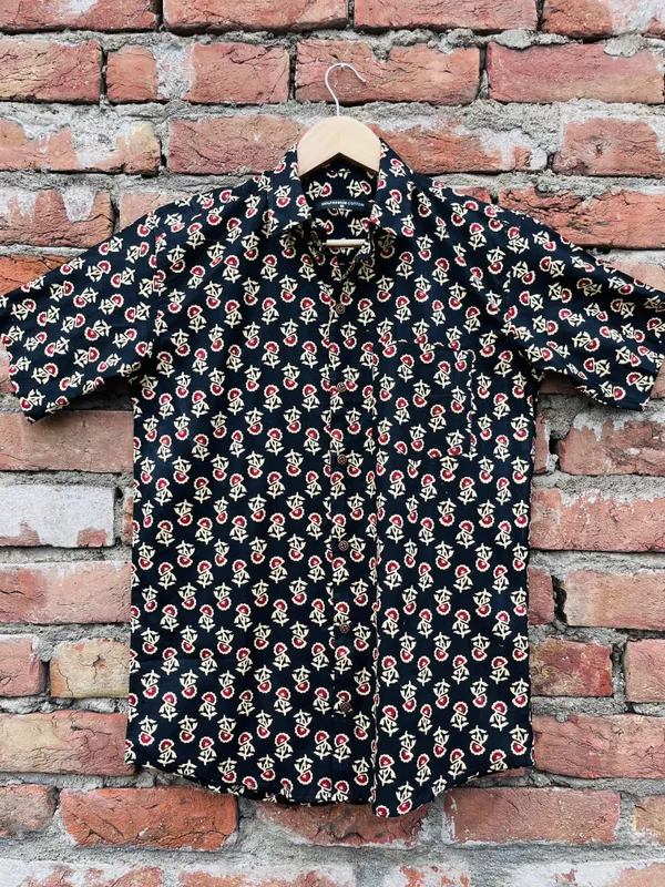 Black_Floral_Print_Pure_Cotton_Shirt_For_Men