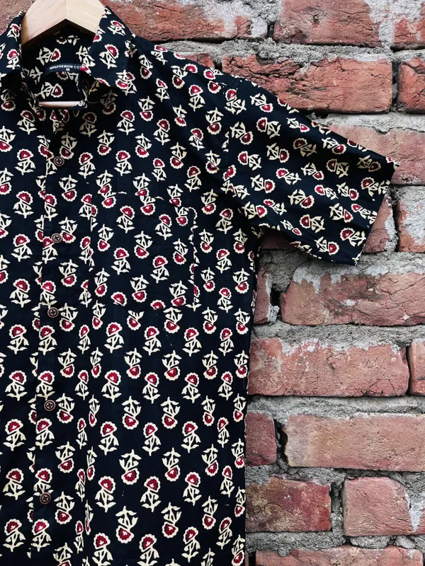 Black_Floral_Print_Pure_Cotton_Shirt_For_Men