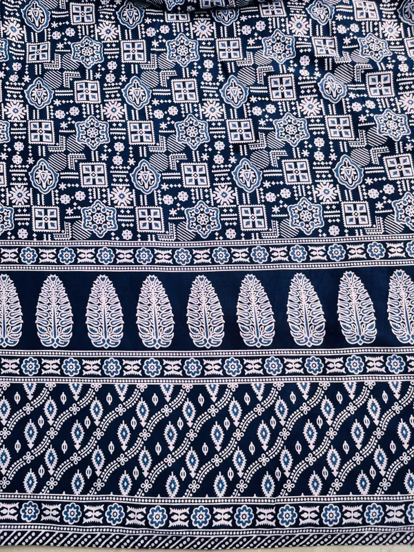 Navy_Blue_Pure_Cotton_Geometric_Print_Flared_Skirt_For_Women