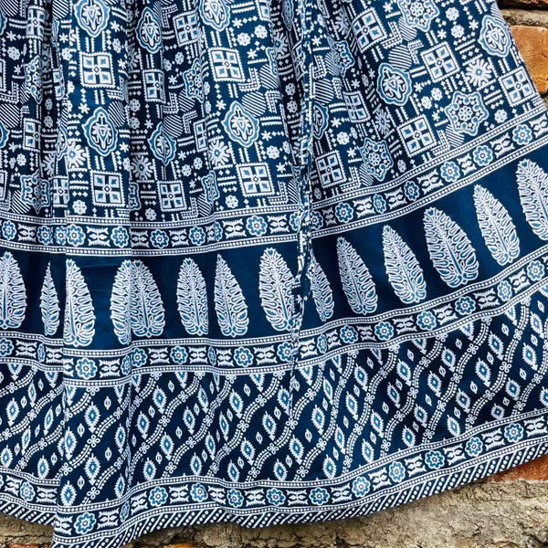 Navy_Blue_Border_Printed_Cotton_Flared_Skirt_For_Women