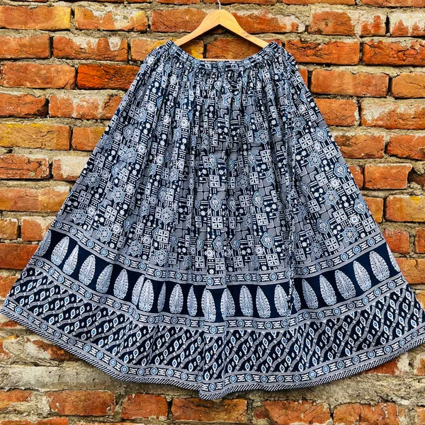 Navy_Blue_Border_Printed_Cotton_Flared_Skirt_For_Women