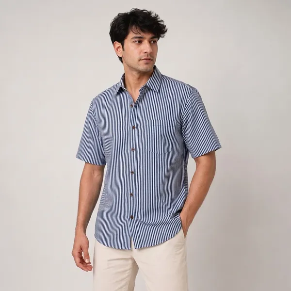 Blue_Striped_Print_Cotton_Shirt_For_Men