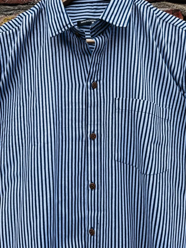Blue_Striped_Print_Cotton_Shirt_For_Men