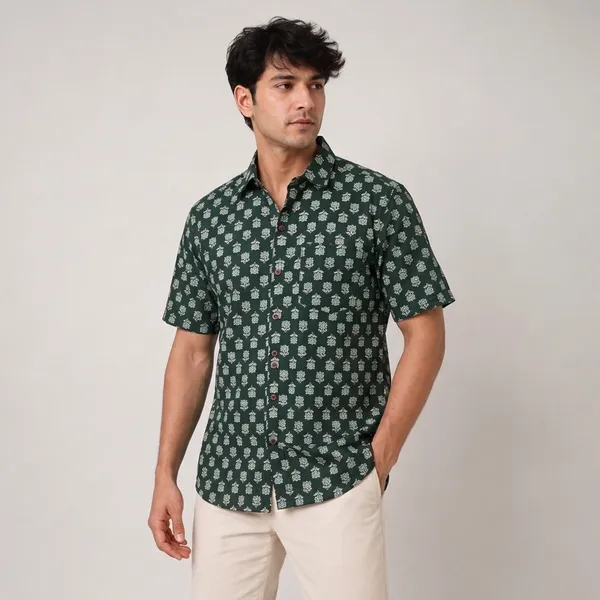 Green_Floral_Printed_Pure_Cotton_Shirt_For_Men