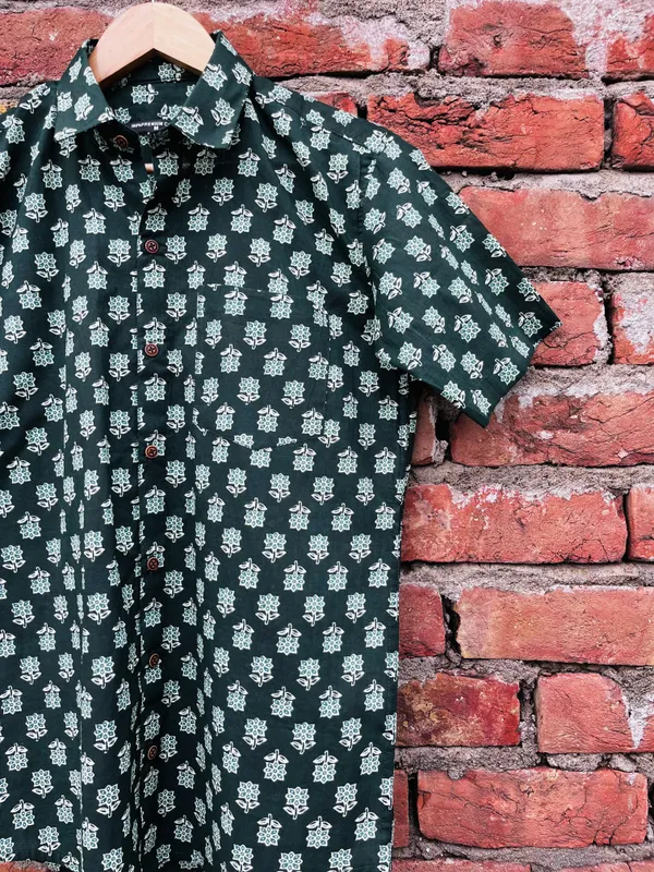 Green_Floral_Printed_Pure_Cotton_Shirt_For_Men