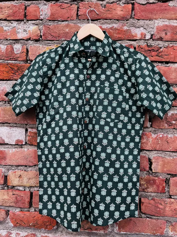 Green_Floral_Printed_Pure_Cotton_Shirt_For_Men