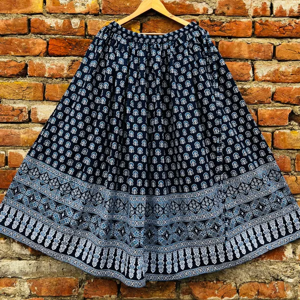 Navy_Blue_Border_Printed_Cotton_Flared_Skirt_For_Women