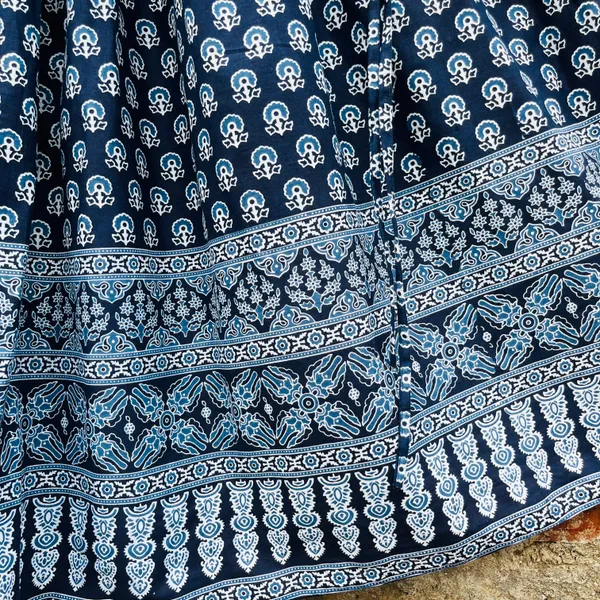 Navy_Blue_Border_Printed_Cotton_Flared_Skirt_For_Women