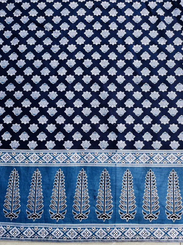 Blue_Pure_Cotton_Geometric_Floral_Flared_Skirt_For_Women