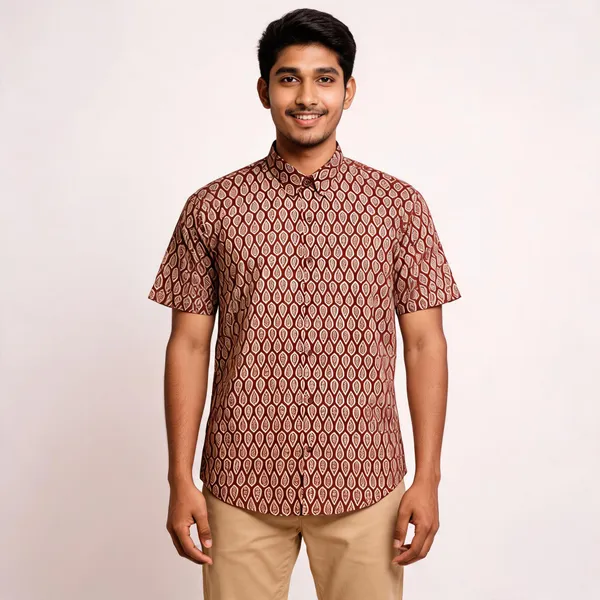 Brown_Pure_Cotton_Relaxed_Fit_Leaf_Print_Shirt_For_Men