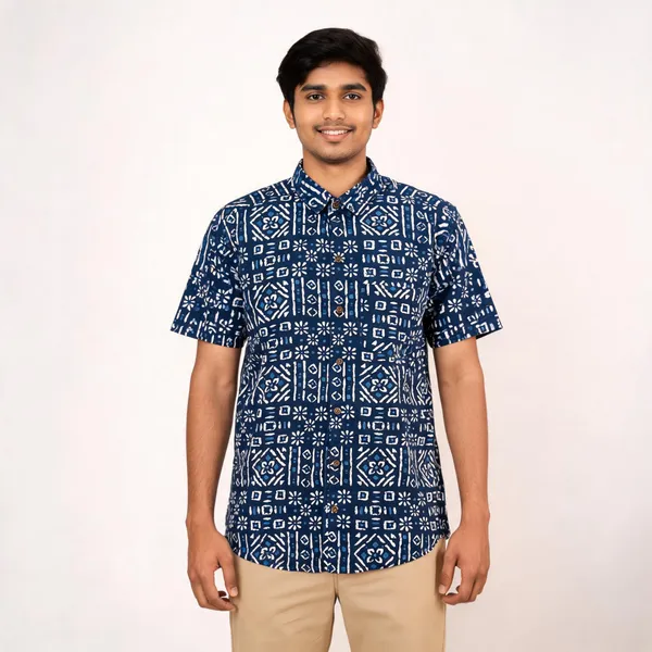 Navy_Pure_Cotton_Regular_Fit_Geometric_Floral_Print_Shirt_For_Men