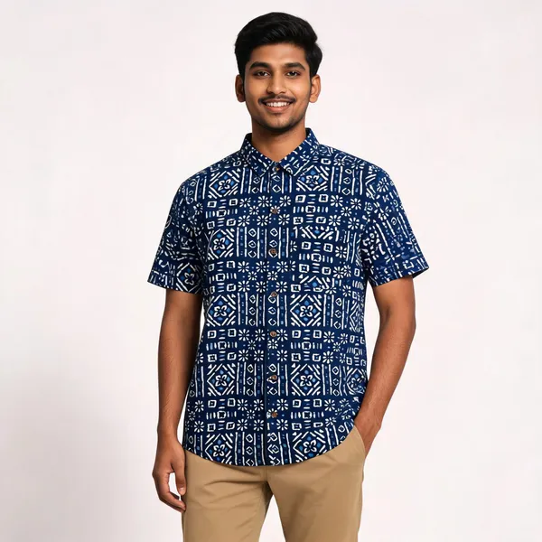 Navy_Pure_Cotton_Regular_Fit_Geometric_Floral_Print_Shirt_For_Men