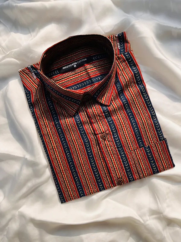 Brown_Pure_Cotton_Relaxed_Fit_Stripe_Zigzag_Shirt_For_Men