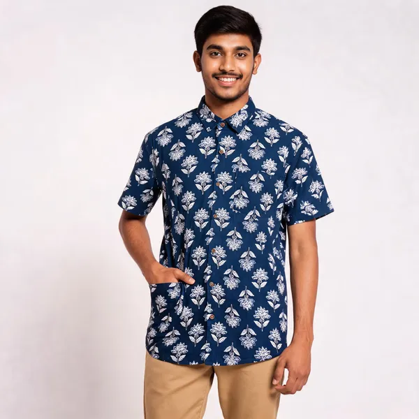 Navy_Pure_Cotton_Relaxed_Fit_Floral_Print_Shirt_For_Men