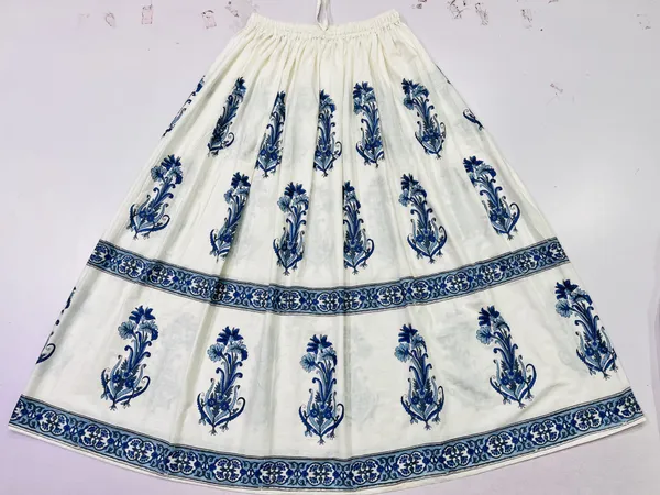 White_Pure_Cotton_Hand_Block_Printed_Skirt_For_Women
