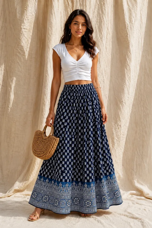 Cotton_Border_Printed_Flared_Skirt_For_Women