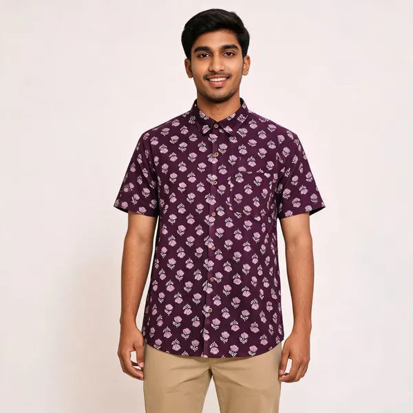 Purple_Pure_Cotton_Regular_Fit_Floral_Block_Print_Shirt_For_Men