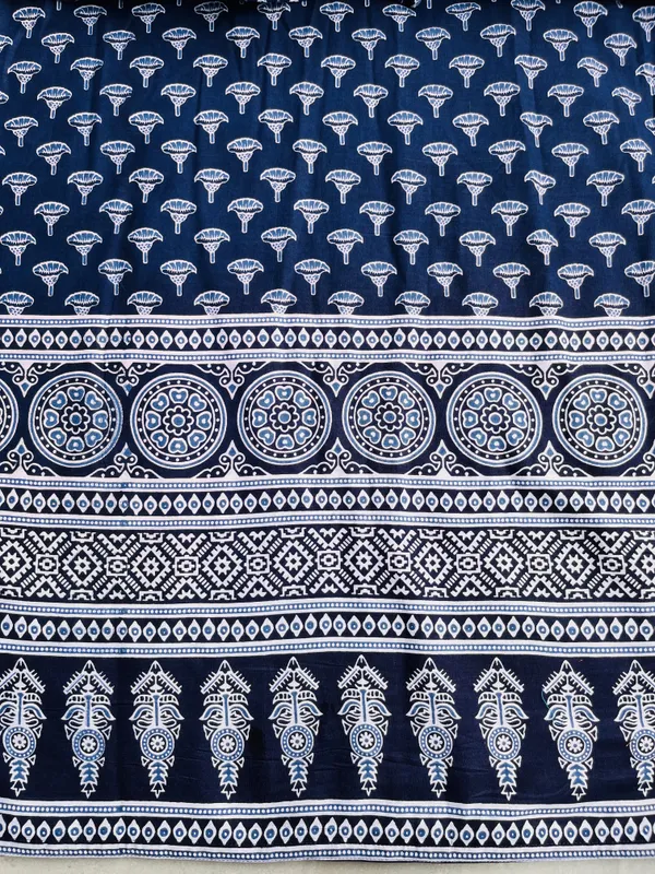 Blue_Pure_Cotton_Ornamental_Print_Flared_Skirt_For_Women