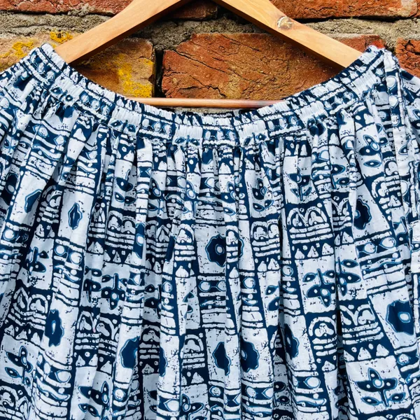 Blue_&_White_Printed_Cotton_Flared_Skirt_For_Women