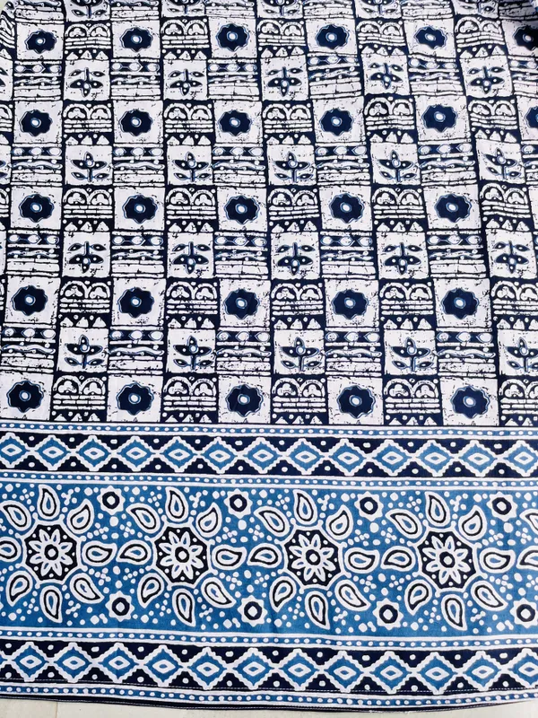 Blue_White_Pure_Cotton_Geometric_Print_Flared_Skirt_For_Women