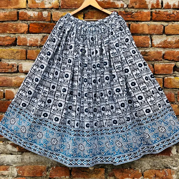 Blue_&_White_Printed_Cotton_Flared_Skirt_For_Women