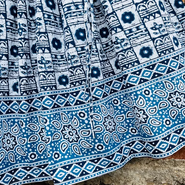 Blue_&_White_Printed_Cotton_Flared_Skirt_For_Women