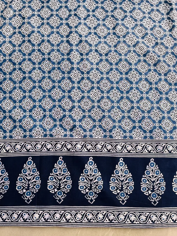 Blue_Pure_Cotton_Geometric_Print_Flared_Skirt_For_Women