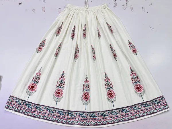 White_Pure_Cotton_Hand_Block_Printed_Skirt_For_Women