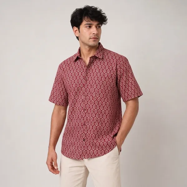 Leaf_Print_Pure_Cotton_Shirt_For_Men