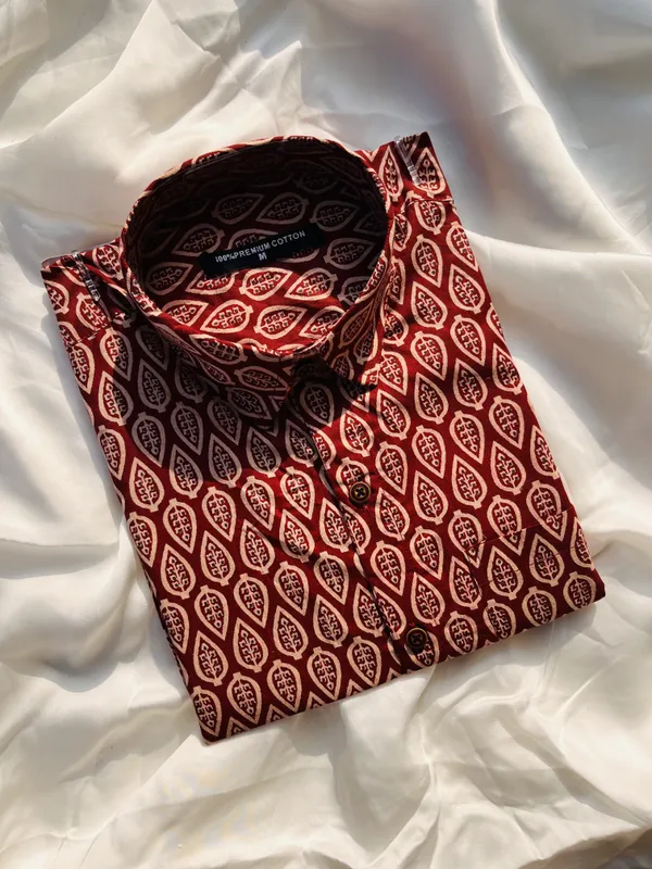 Brown_Pure_Cotton_Relaxed_Fit_Leaf_Print_Shirt_For_Men
