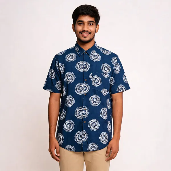 Navy_Pure_Cotton_Relaxed_Fit_Circular_Motif_Print_Shirt_For_Men