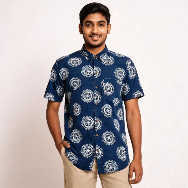 Navy_Pure_Cotton_Relaxed_Fit_Circular_Motif_Print_Shirt_For_Men