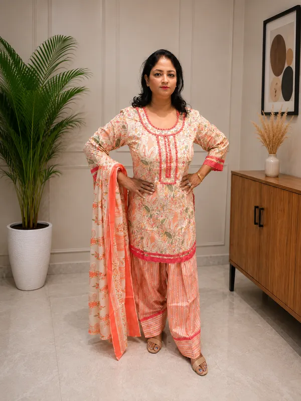 Beige_and_Orange_Pure_Cotton_Paisley_Print_Farshi_Salwar_Suit_for_Women