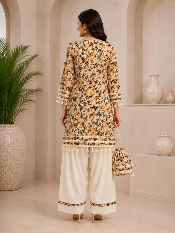 Beige_Chiffon_Mirror_Work_Floral_Print_Kurta_with_Farshi_Salwar_with_Potli_Bag_for_Women