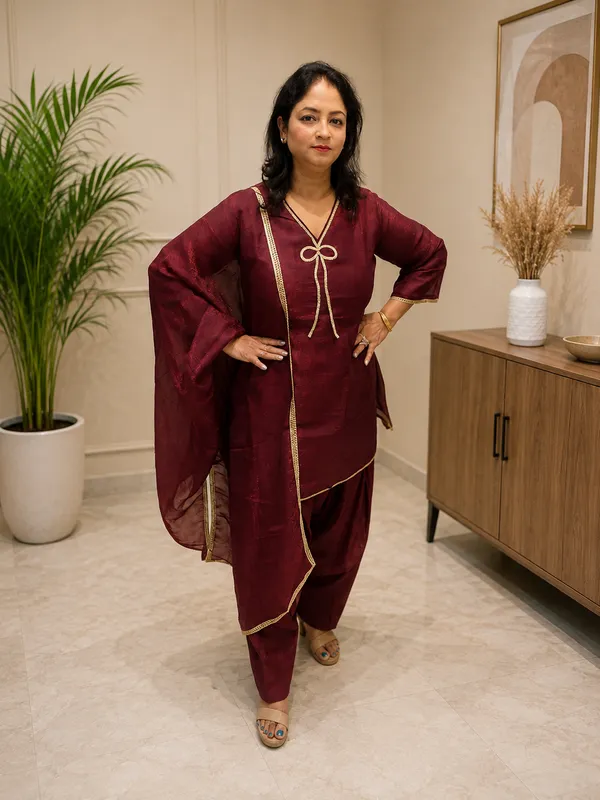 Maroon_Shimmer_Silk_Relaxed_Fit_Ethnic_Farshi_Salwar_Suit_Set_for_Women