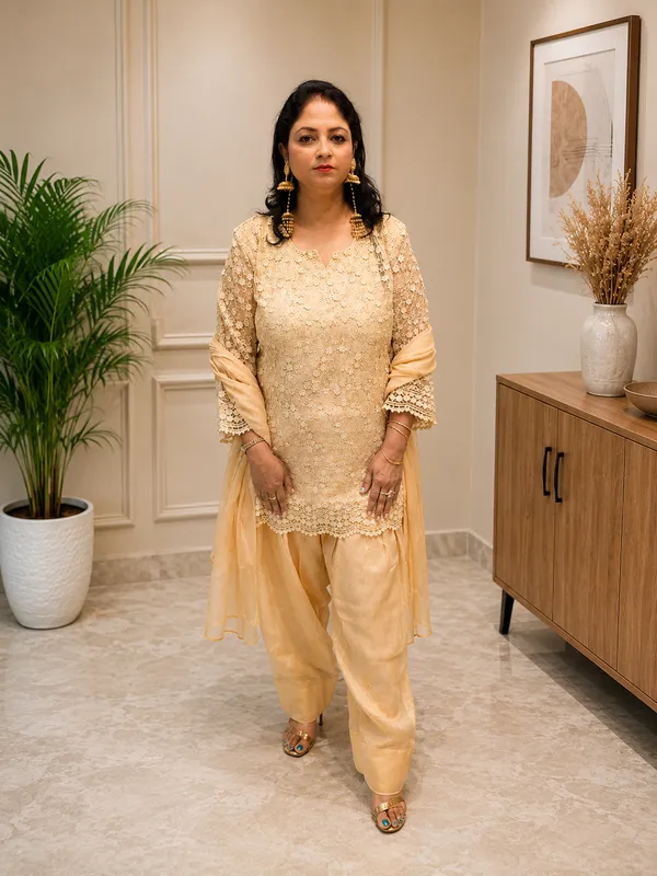 Yellow_Net_Floral_Partywear_Farshi_Salwar_Suit_Set_for_Women