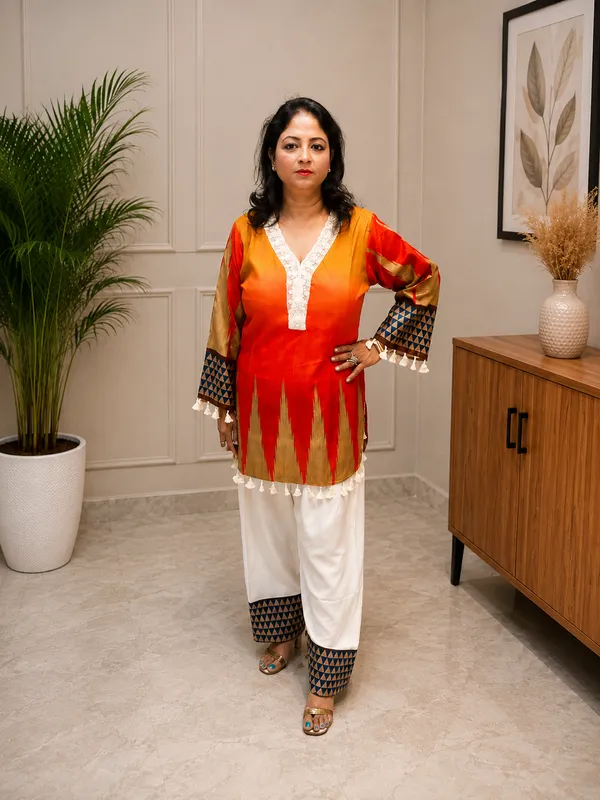 Orange_Cotton_Ombre_Geometric_Print_Bell_Sleeve_Kurta_with_Farshi_Salwar_for_Women