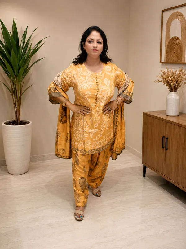 Yellow_Pure_Crepe_Kurta_with_Farshi_Salwar_Set_for_Women