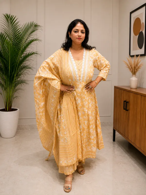 Yellow_Cotton_Floral_Anarkali_Kurta_Set_for_Women