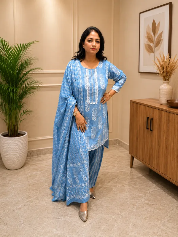 Blue_Pure_Cotton_Paisley_Print_Kurta_with_Farshi_Salwar_Set_for_Women