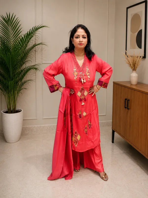 Pink_Cotton_Muslin_Mirror_Work_Embroidered_A_line_Kurti_Palazzo_Set_with_Dupatta_for_Women