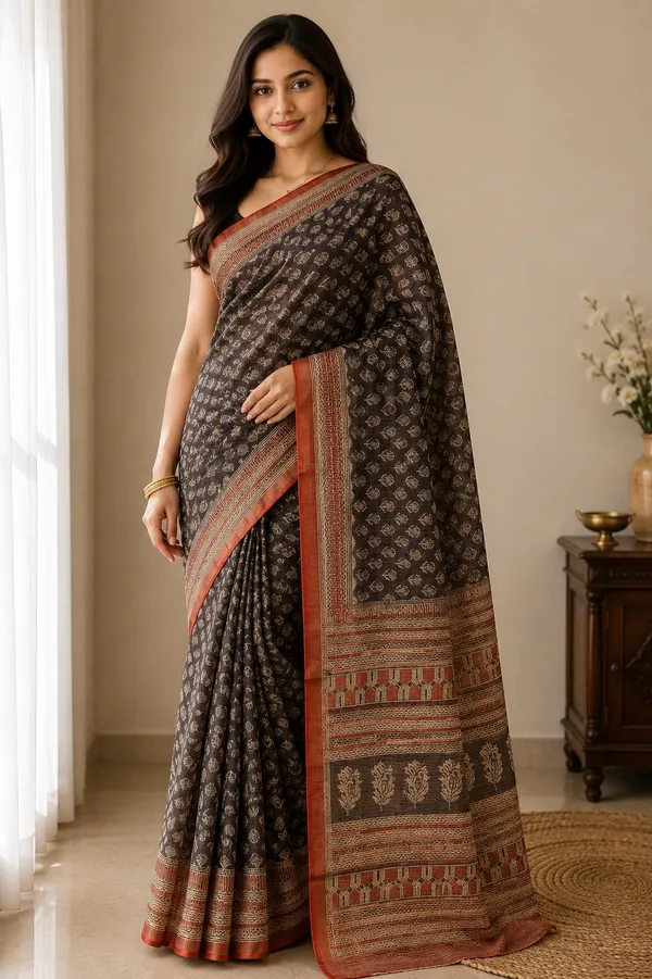 Black_Kota_Doria_Block_Print_Woven_Border_Saree_For_Women