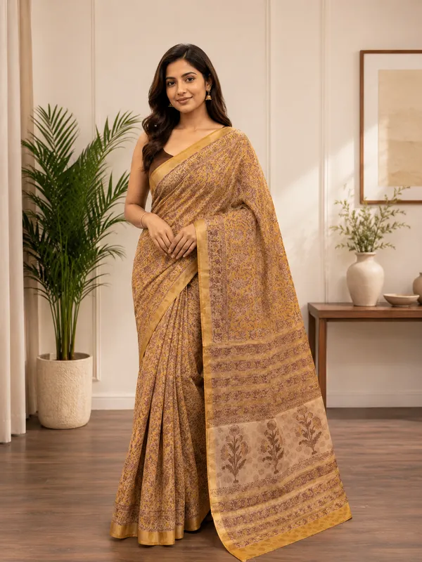 Mustard_Silk_Cotton_Printed_Saree_For_Women