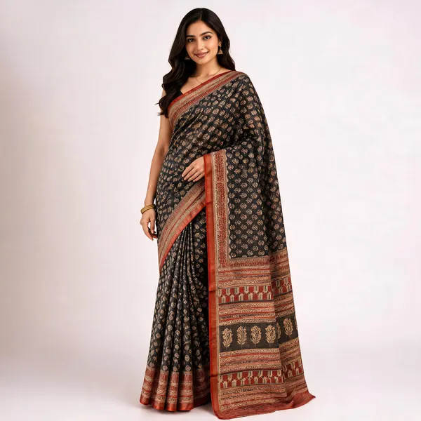 Black_Kota_Doria_Block_Print_Woven_Border_Saree_For_Women
