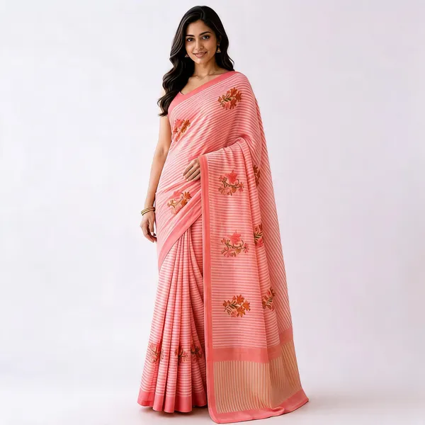 Pink_Cotton_Striped_Floral_Embroidered_Saree_For_Women