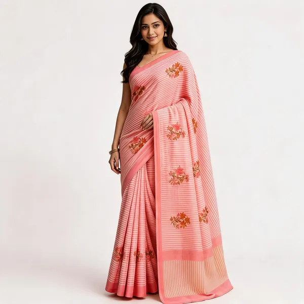 Pink_Cotton_Striped_Floral_Embroidered_Saree_For_Women