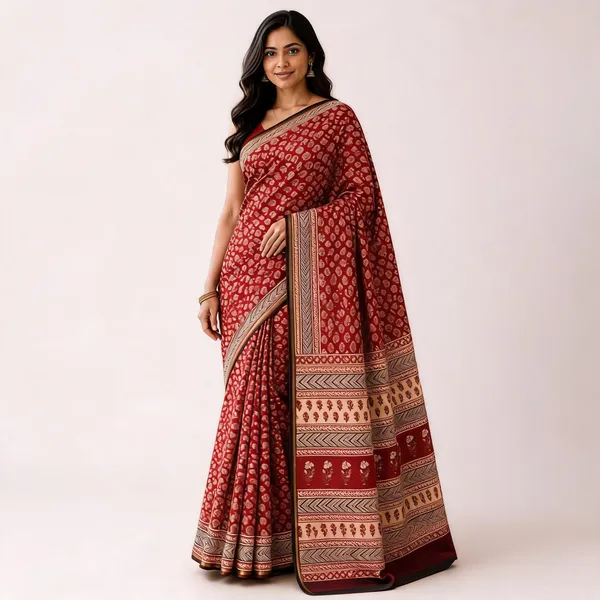 Red_Cotton_Silk_Traditional_Printed_Saree_For_Women