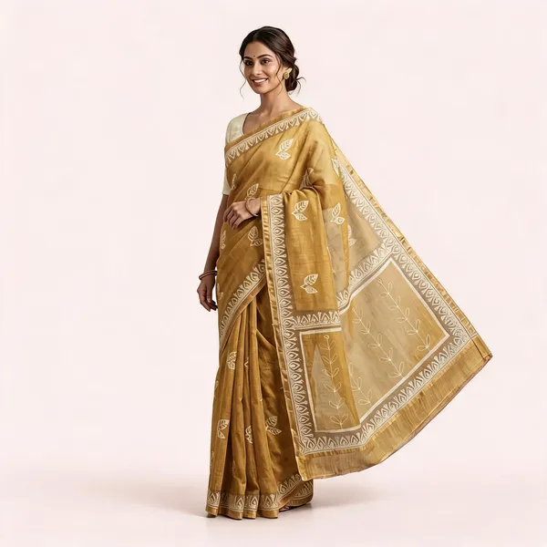 Golden_Kota_Doria_Leaf_Motif_Printed_Saree_For_Women